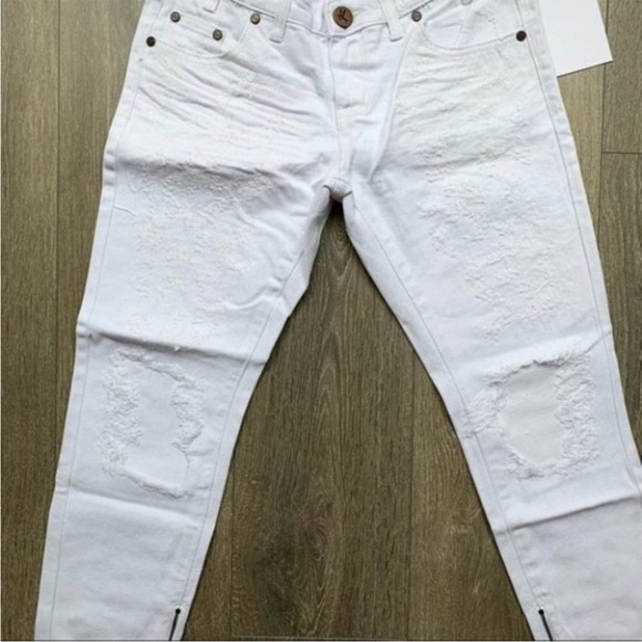 Revolve One Teaspoon Freebirds Skinny Jeans White Distressed Denim Ankle Zip - Picture 7 of 11